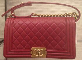 Red Quilted Calfskin Top Handle Boy Bag Medium