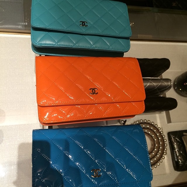 2015 Chanel Turquoise Quilted Patent Leather Reissue Wallet-On-Chain WOC