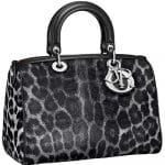 Dior Gray Leopard Print Pony-Effect Granville Polochon Bag