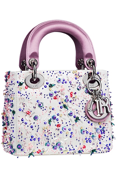 Dior White/Pink Embellished Lady Dior Bag - Fall 2014