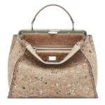 Fendi Beige Multicolor Felt/Shearling Peekaboo Large Bag