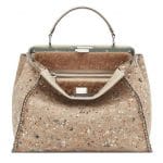 Fendi Beige Multicolor Felt/Shearling Peekaboo Large Bag