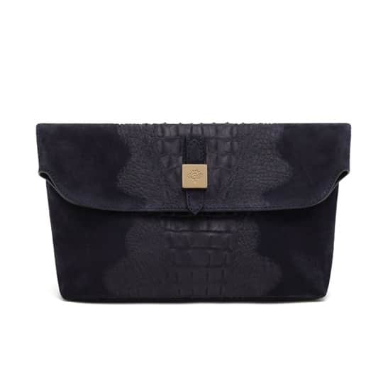 Mulberry Midnight Blue Croc Stripe Suede Tessie Clutch Bag