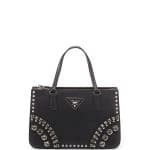 Prada Black Saffiano Tote with Metal Studs and Stones Bag