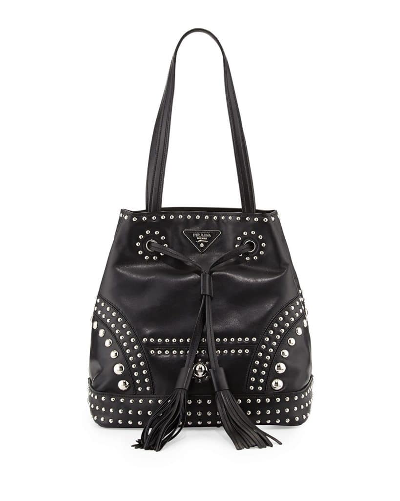 Prada Black Studded Bucket Bag