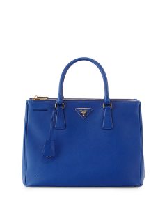 Prada Blue Saffiano Double-Zip Tote Bag