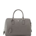 Prada Gray Saffiano Lux Bowler Bag