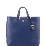 Prada Ink Blue Vitello Daino Shopper Tote Bag