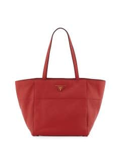 Prada Red Vitello Daino Shopper Tote Small Bag