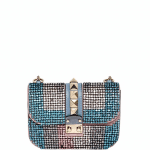 Valentino Blue/Pink Rhinestone Rockstud Flap Small Bag