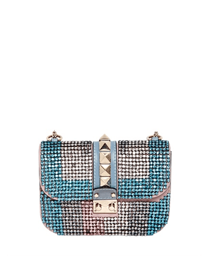 Valentino Blue/Pink Rhinestone Rockstud Flap Small Bag