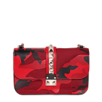 Valentino Red Camouflage Patchwork Rockstud Flap Large Bag