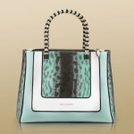 Bulgari Waterfall Green/White Magnolia Karung/Nappa Serpenti Tote Medium Bag