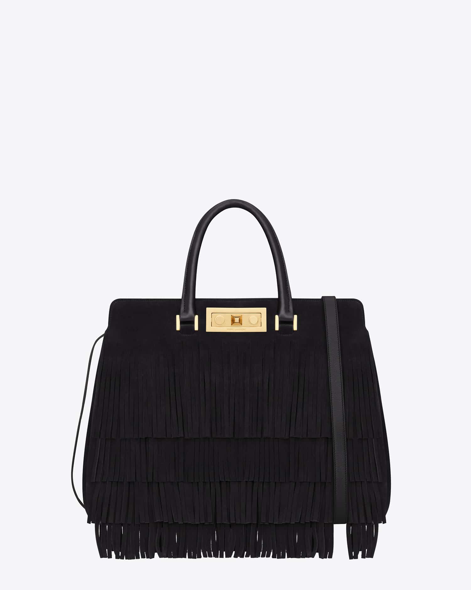 Saint Laurent Black Suede Fringed Trois Clous Medium Bag