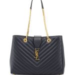 Saint Laurent Navy Blue Classic Monogram Matelasse Shopping Bag