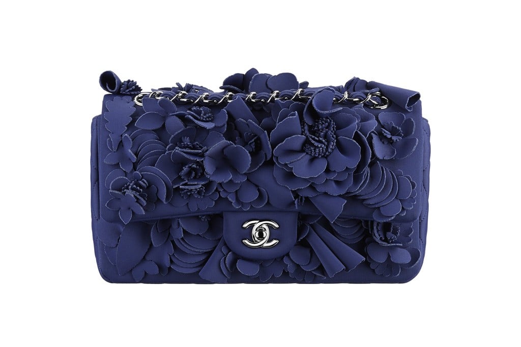 Chanel Navy Floral Applique Flap Bag