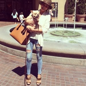 Chrissy Teigen with Celine Camel Boxy Bag