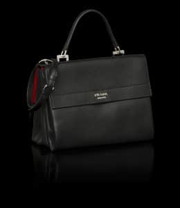 Prada Black Lux Calf Flap Tote Bag - Fall 2014 - Front