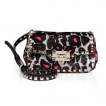 Valentino Black/Grey/Pink Animal Print Haircalf Rockstud Crossbody Bag