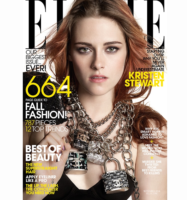 Kristen Stewart Elle Sept 2014 with Chanel Padlock