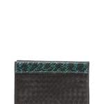 Bottega Veneta Black/Green Snakeskin Trim Intrecciato Clutch Bag - Fall 2014