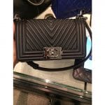 Chanel Black Herringbone Boy Bag with Micro Chain Detail - Fall 2014 Act 2