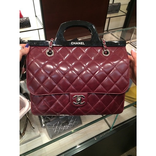 CHANEL Sheepskin Quilted Mademoiselle Vintage Shopping Tote Burgundy 170634