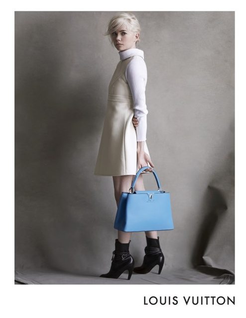 Louis Vuitton Michelle Williams with Blue Capucines Bag for Fall 2014 - Ad Campaign