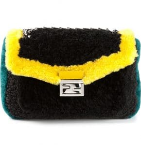 Fendi Black/Yellow/Green Shearling Be Baguette Bag