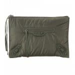 Balenciaga Khaki Nylon Classic Pouch Clutch Bag