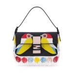 Fendi Multicolor Denim with Bird Print and Fringe Baguette Bag