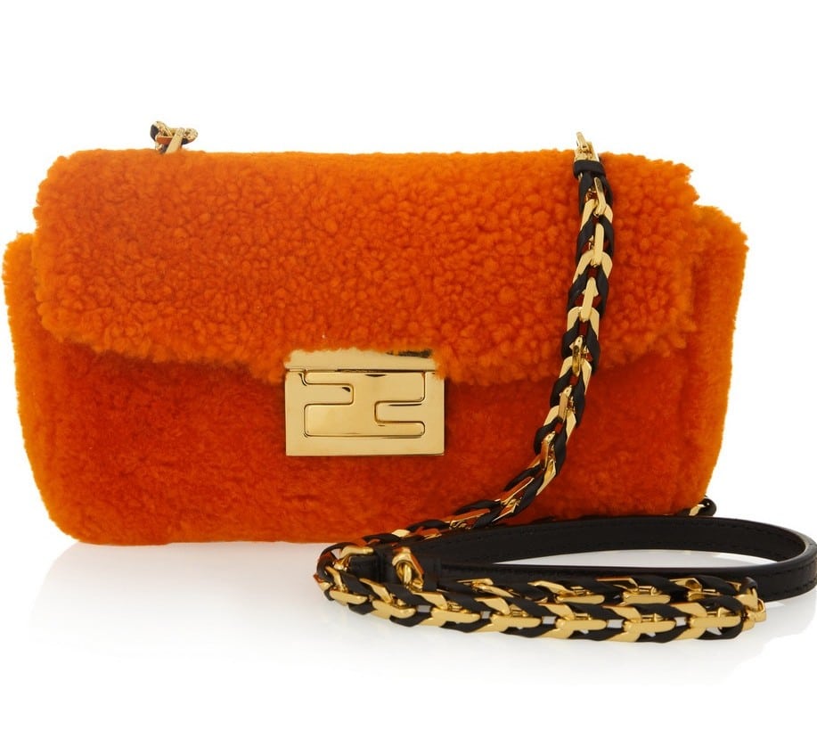 Fendi Orange Shearling Mini Be Baguette Shoulder Bag ○ Labellov