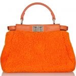 Fendi Orange Shearling Peekaboo Mini Bag