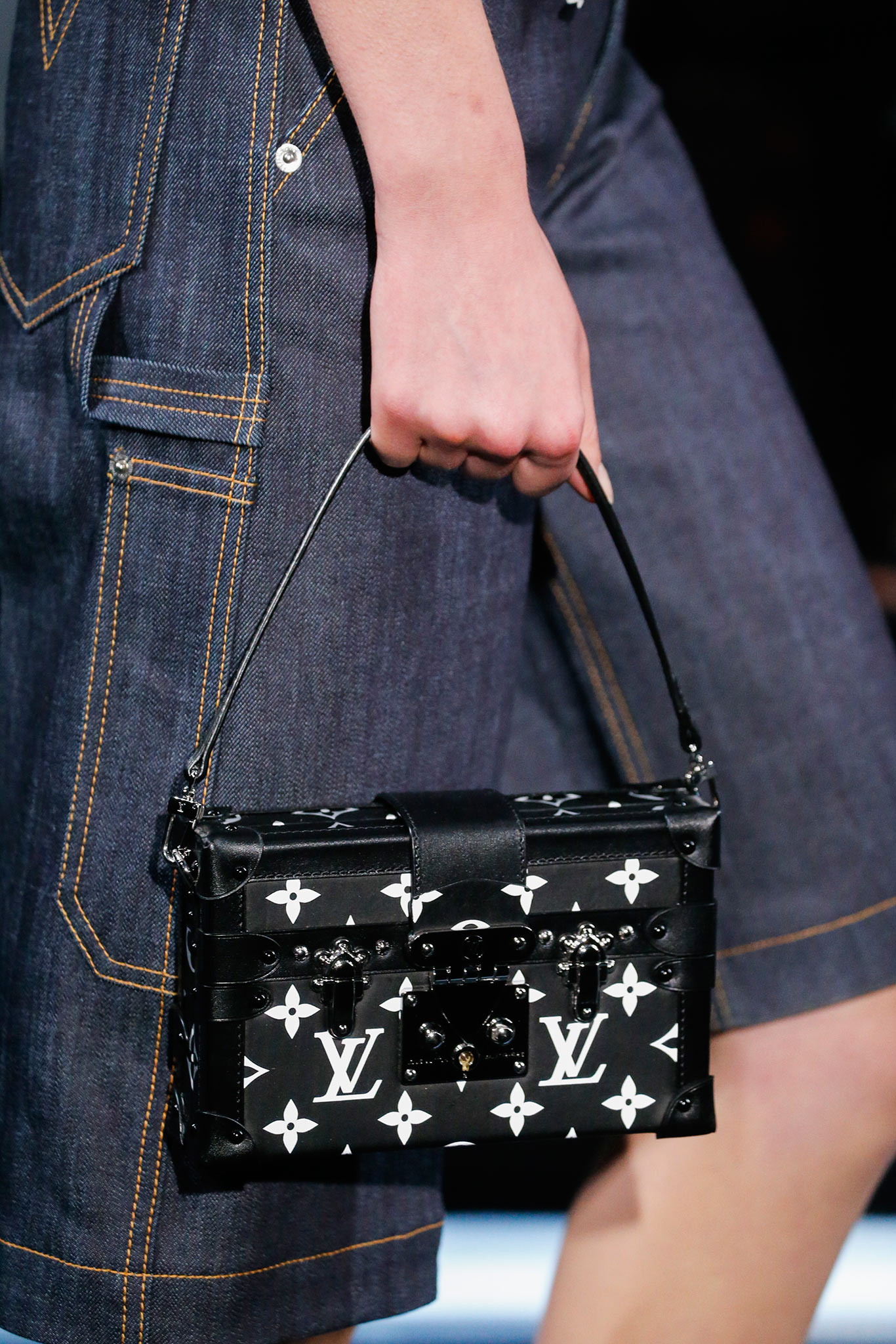 Louis Vuitton Petite Malle Monogram Embossed Black in Lambskin