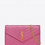 Saint Laurent Metallic Pink Matelasse Monogram Chain Wallet Bag