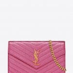 Saint Laurent Metallic Pink Matelasse Monogram Chain Wallet Bag