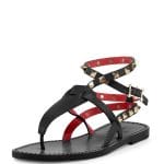 Valentino Black/Red Rockstud Ankle-Wrap Thong Sandal - Cruise 2015