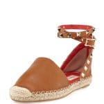 Valentino Cuir/Orange Rockstud Ankle-Wrap Espadrille Flat - Cruise 2015