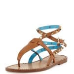 Valentino Cuir/Parrot Rockstud Ankle-Wrap Thong Sandal - Cruise 2015