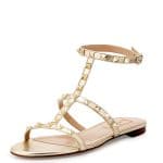 Valentino Platino Rockstud Ankle-Strap Flat Sandal - Cruise 2015