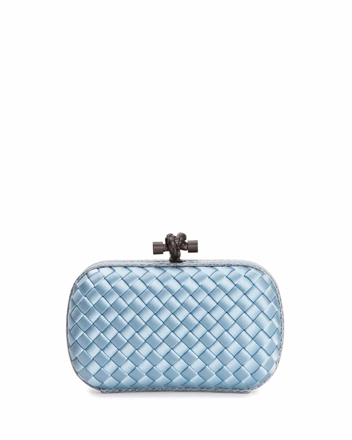 Bottega Veneta Light Blue Satin Knot Clutch Bag