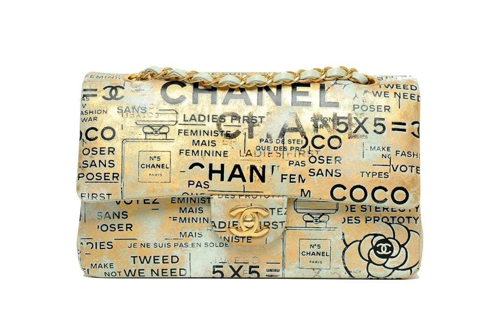 chanel newspaper print bag