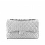 Chanel Silver Perforated Jumbo Classic Flap Bag - Cruise 2015