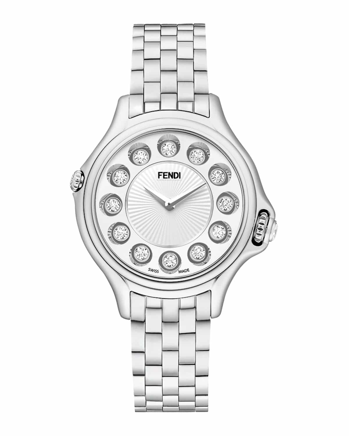 Fendi Crazy Carats Stainless Steel Topaz Watch with White Dial