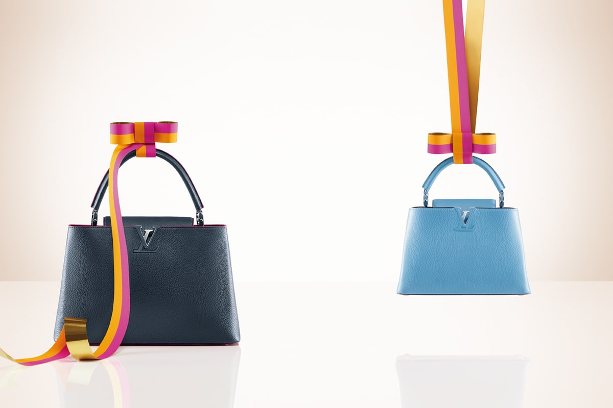 Louis Vuitton Cobalt/Fuchsia Capucines MM and Bleuet Capucines BB Bags