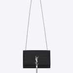 Saint Laurent Black Crocodile Embossed Classic Monogram Tassel Satchel Medium Bag - Cruise 2015