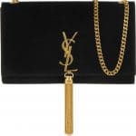 Saint Laurent Black Suede Classic Monogramme Tassel Clutch Bag