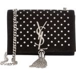 Saint Laurent Black Suede Crystal Embellished Classic Monogramme Tassel Bag