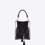 Saint Laurent Black with Oxidized Nickel Studs Monogram Flat Bucket Small Bag - Cruise 2015