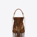 Saint Laurent Brown/Light Ochre Patchwork Suede Monogram Fringed Flat Bucket Small Bag - Cruise 2015